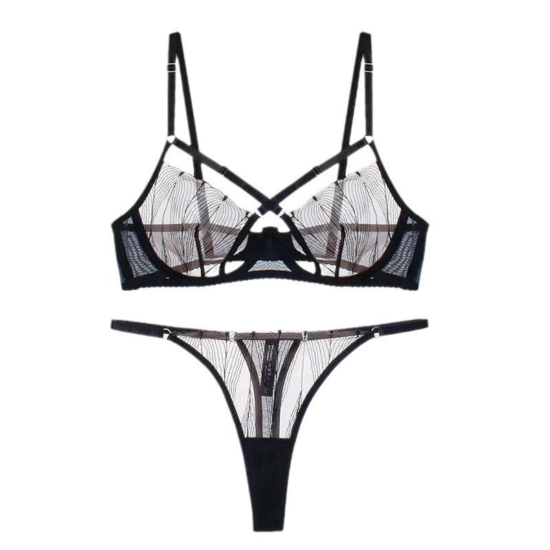 2024 High Quality Women Sexy Lace Mesh Erotic Lingerie Sexy Hot Transparent Women 2 Piece Set Push Up Ultra Thin Bra Thong Set