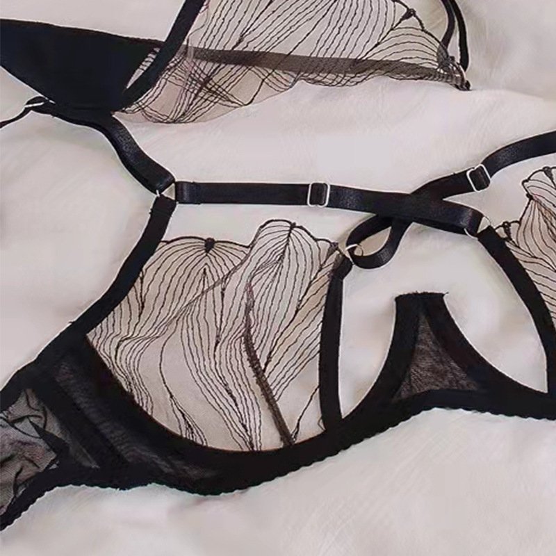 2024 High Quality Women Sexy Lace Mesh Erotic Lingerie Sexy Hot Transparent Women 2 Piece Set Push Up Ultra Thin Bra Thong Set