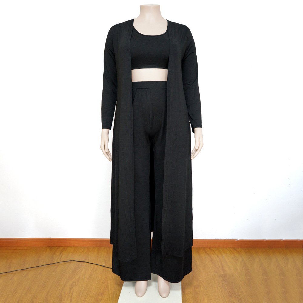 Hot Selling Products 2024 Stylish Fashion Casual Solid Color Plus Size Women Clothing 3 Piece Sets