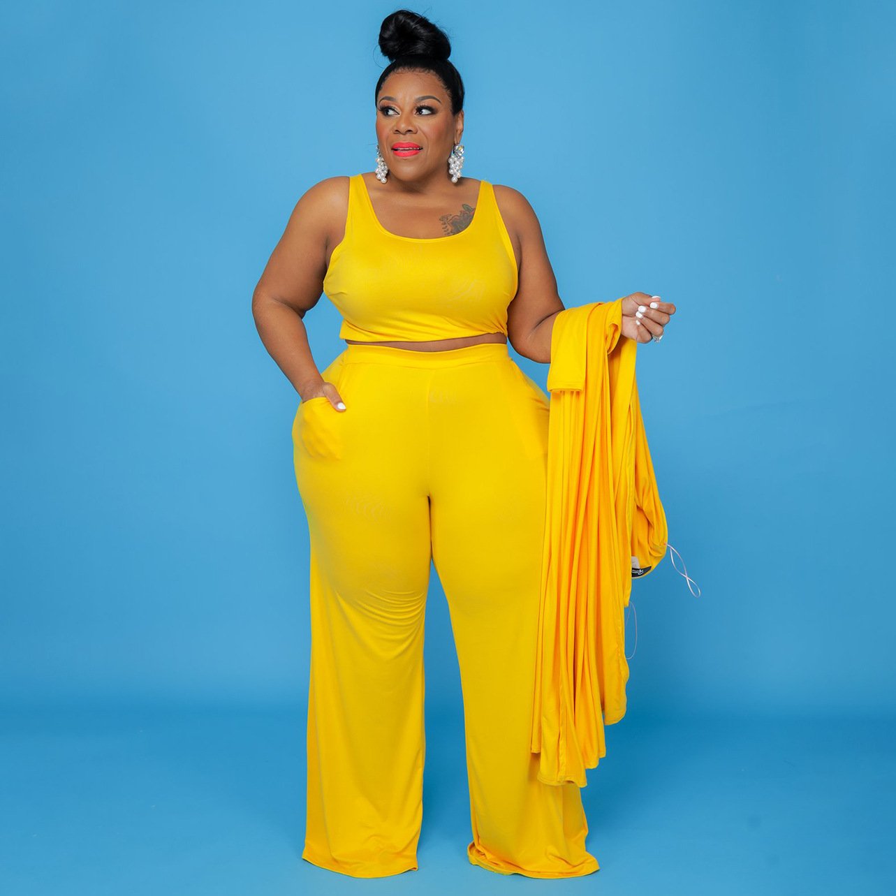 Hot Selling Products 2024 Stylish Fashion Casual Solid Color Plus Size Women Clothing 3 Piece Sets