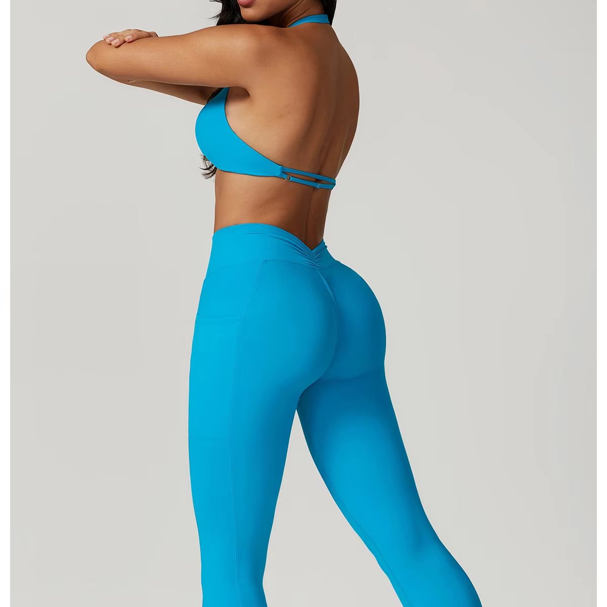 Women's Sets Light Weight Adjustable Halter Bra V Shape No Butt Lift Side Pockets Tennis Wear Training Sports Yoga Suit