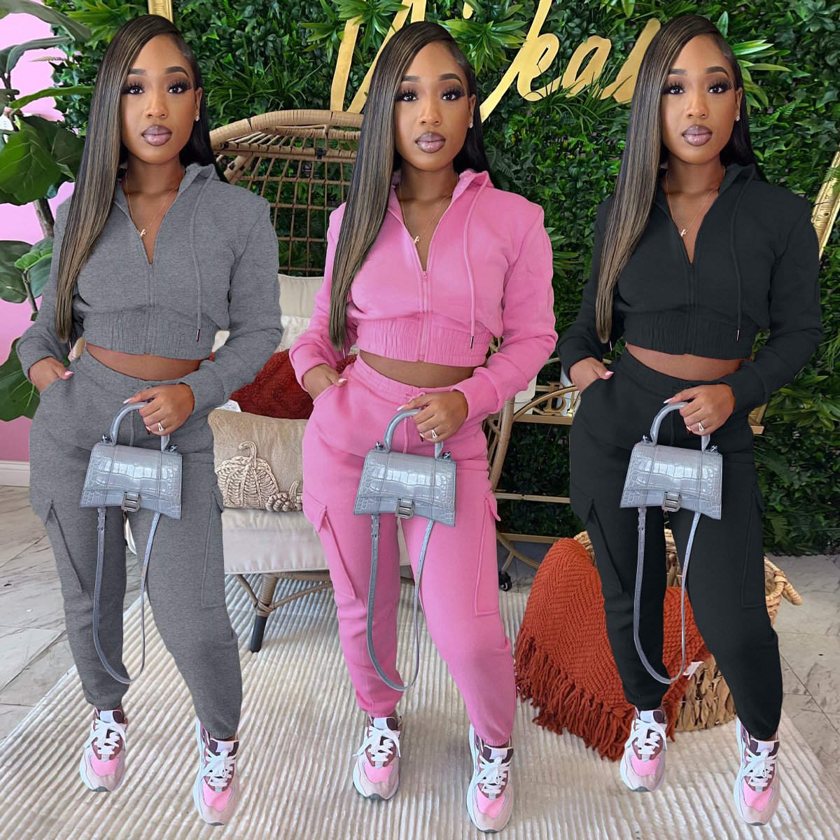 outfits two piece set women clothing sweat suits joggers spring women's sets cargo pants jogging cropped top outfits