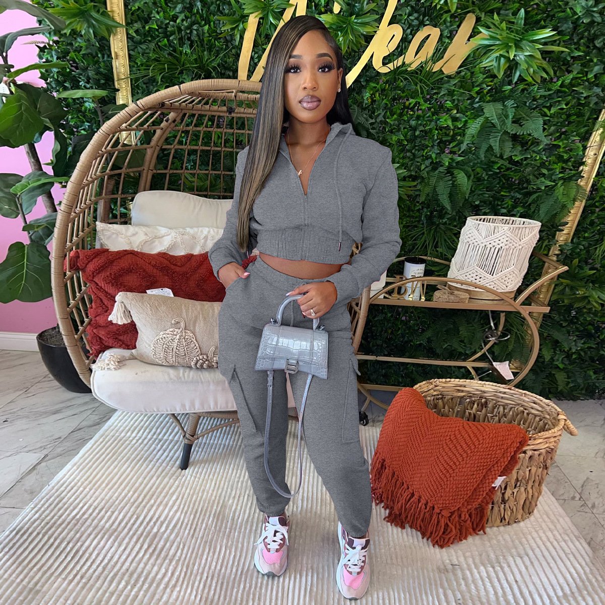 outfits two piece set women clothing sweat suits joggers spring women's sets cargo pants jogging cropped top outfits