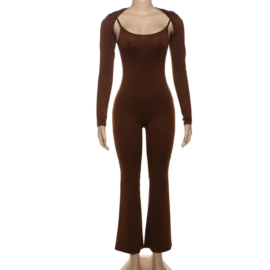 Kliou K24S55556 autumn skinny 2 piece set women solid casual ladies jumpsuits pants women's set