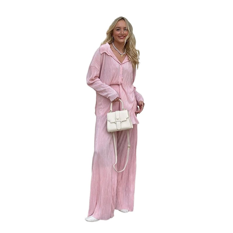 Autumn ladies popular Miyake pleated two-piece cardigan top trouser set women's 2-piece set