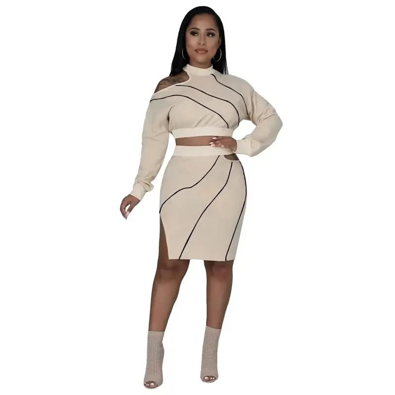 women's clothing nightclub Anti-stitching Thread hollow split round-neck two-piece set for women suits