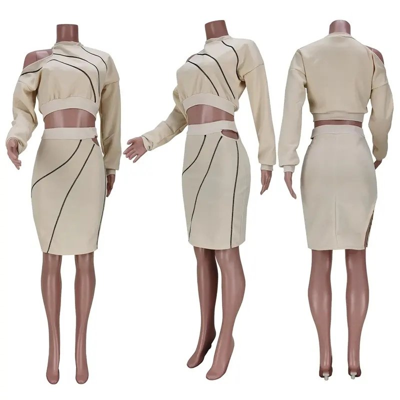 women's clothing nightclub Anti-stitching Thread hollow split round-neck two-piece set for women suits