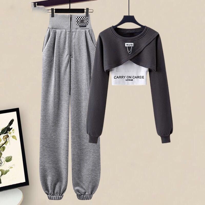 Women's Autumn Winter Tracksuit Set 2023 New Fashion Short Sweater Top + Vest + Pantsthree-piece Korean Elegant Sportswear Suit