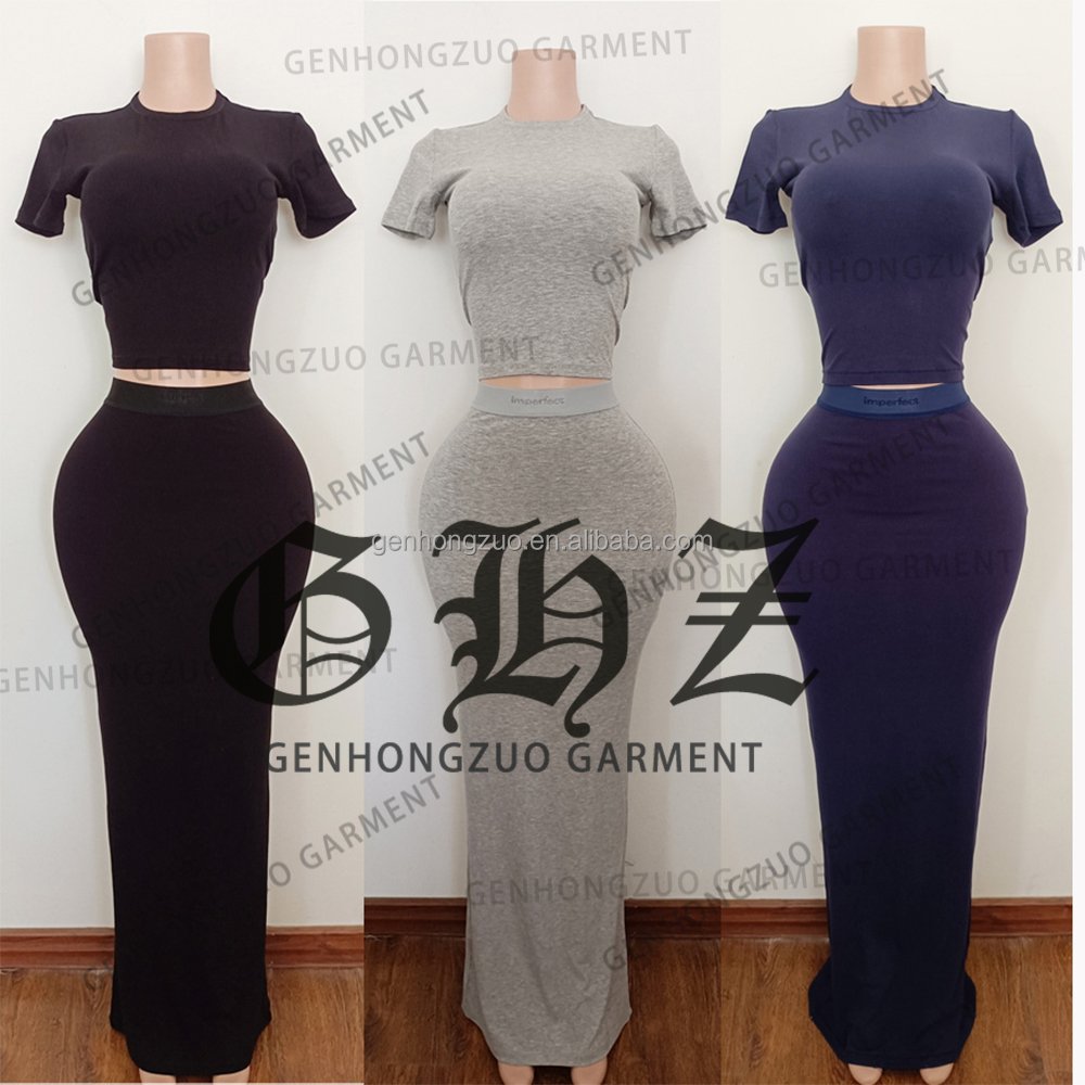 Women's Sets Fall And Winter Short Sleeve Two Piece Skirt Set Ribbed Knitted Loungewear Maxi Dress Skirt Sets For Women