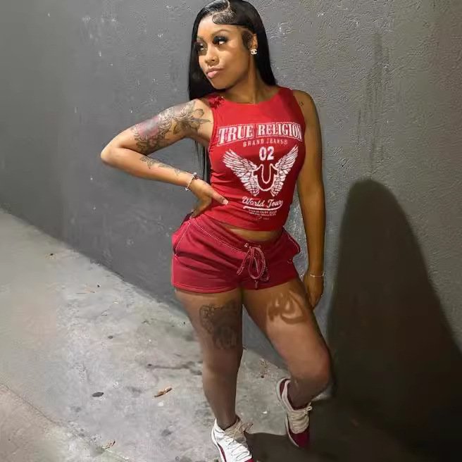 Peeqi FC1246 S-XXL 2024 casual fashion two piece set women clothing designer vest crop tops and shorts women's suits streetwear