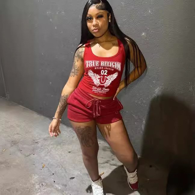 Peeqi FC1246 S-XXL 2024 casual fashion two piece set women clothing designer vest crop tops and shorts women's suits streetwear
