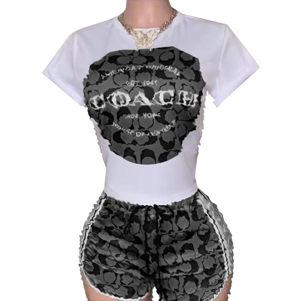 Hot Women's Brand Shorts Short Sleeve Set Outdoor Casual Fashion Printed Two Piece Set