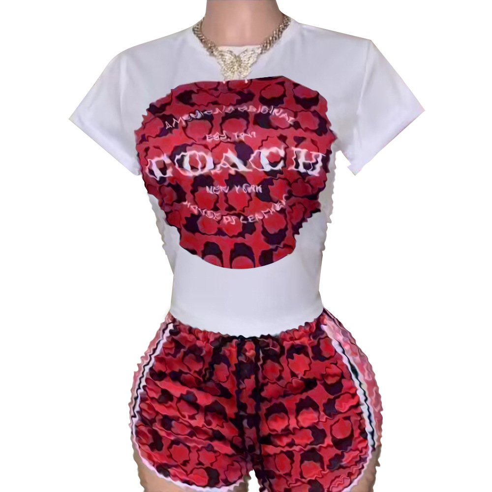Hot Women's Brand Shorts Short Sleeve Set Outdoor Casual Fashion Printed Two Piece Set