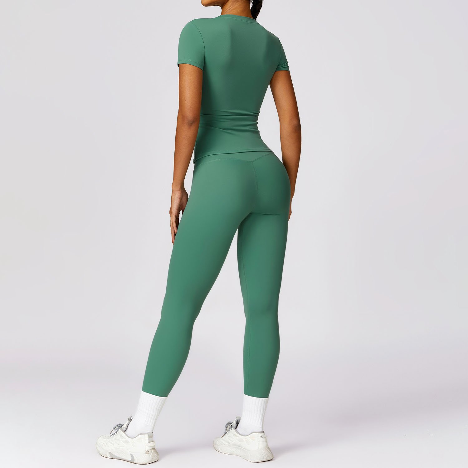 YIYI Fashion Short Sleeves Long T-shirts Exercise Suits High Waist Pants Gym Set Women Yoga Set Gym Clothing Leggings Sports Top