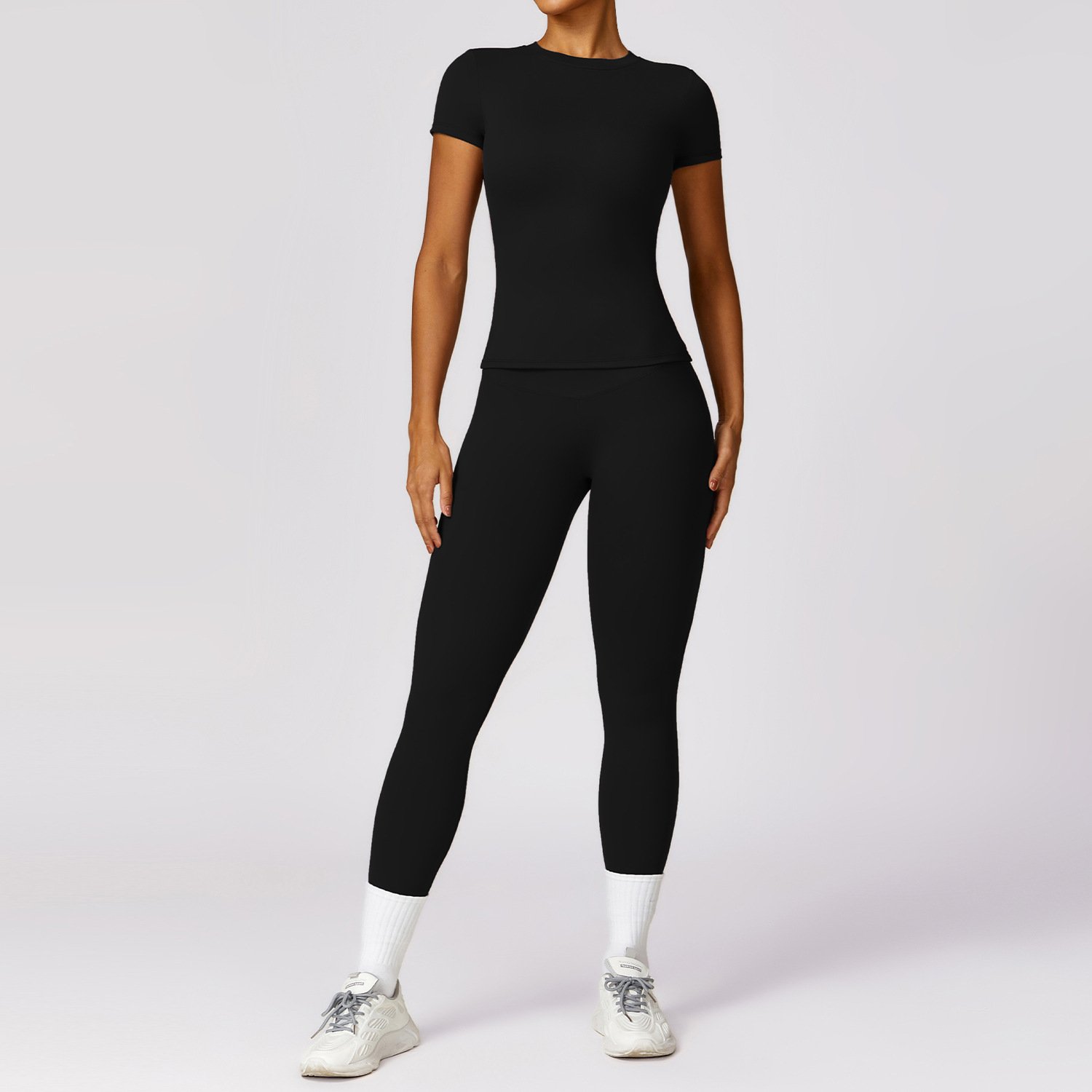 YIYI Fashion Short Sleeves Long T-shirts Exercise Suits High Waist Pants Gym Set Women Yoga Set Gym Clothing Leggings Sports Top