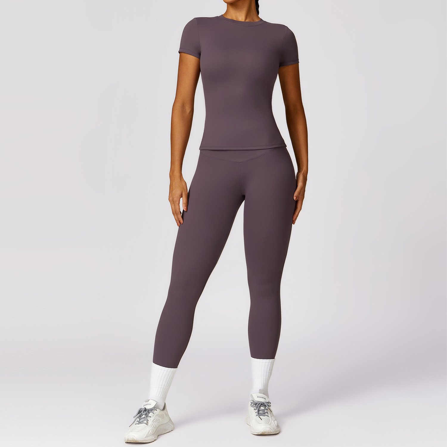 YIYI Fashion Short Sleeves Long T-shirts Exercise Suits High Waist Pants Gym Set Women Yoga Set Gym Clothing Leggings Sports Top