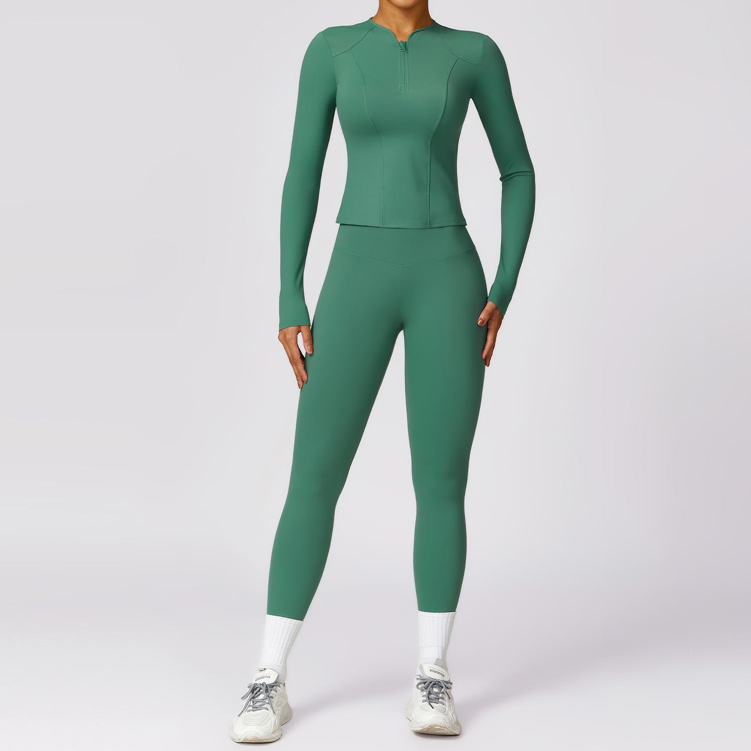 Hot 2024 New Ribbed Nylon Spandex High Stretch Quick Dry Zipper Outfit Gym Fitness Sportswear Outdoor Running Yoga Set For Women