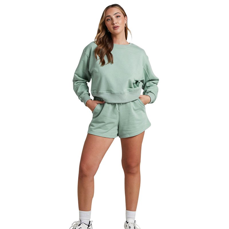 Factory Oem Winter Shorts Tracksuits Outfits Embroidery Custom Logo Plain Gym Plus Size Jogger Sports Two Piece Women'S Sets