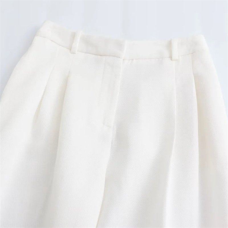 TAOP&ZA 2023 new women's white elegant pleated decorative high-waisted straight-leg trousers 8365532 8364532
