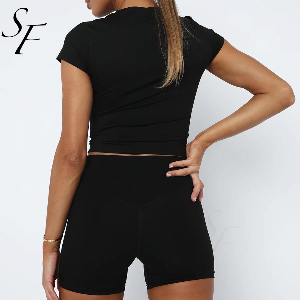 Summer Short Sets Custom Women Clothes Crop Top Workout Clothing Embroidered Thick Rib Slim Fit Women's Sets