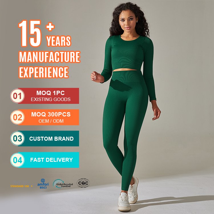 Odm Conjuntos De Gimnasio Para Mujer Sports Workout Custom Logo Yoga Butt Lift Legging 2 Piece Ribbed Gym Sets For Women