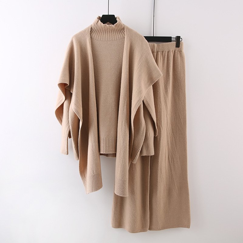 Boutique Wholesale 2024 Autumn New Fashionable Casual Knitted Sweater Cardigan Wide Leg Pants Women's Set