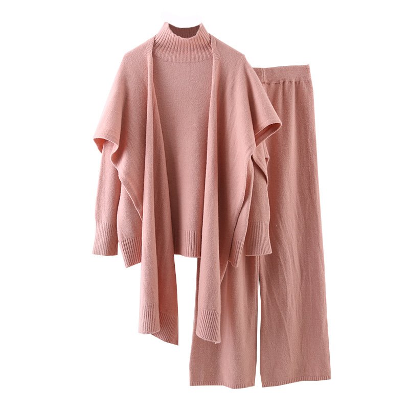 Boutique Wholesale 2024 Autumn New Fashionable Casual Knitted Sweater Cardigan Wide Leg Pants Women's Set