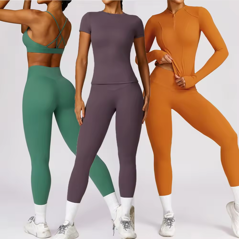 Half Zipper Long Sleeves Tops Gym Fitness Sets For Women High Waist Leggings Gym Yoga Set Riding Leggings Women Workout Clothing
