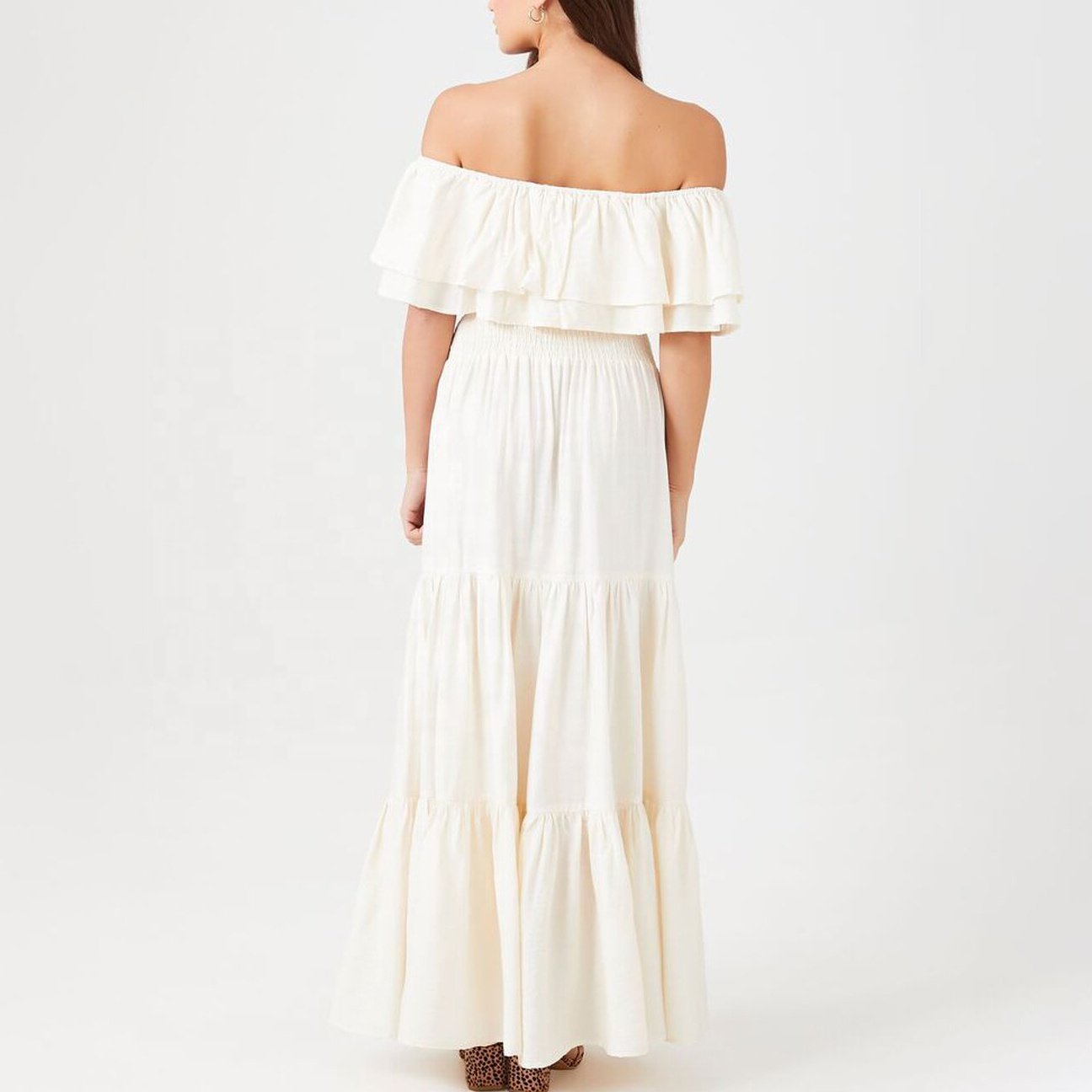 Summer Women's Two-Piece Skirt Sets White Linen Cotton Loose Elegant Ruffle Crop Top & Maxi Skirt Beach Wear Women's Set