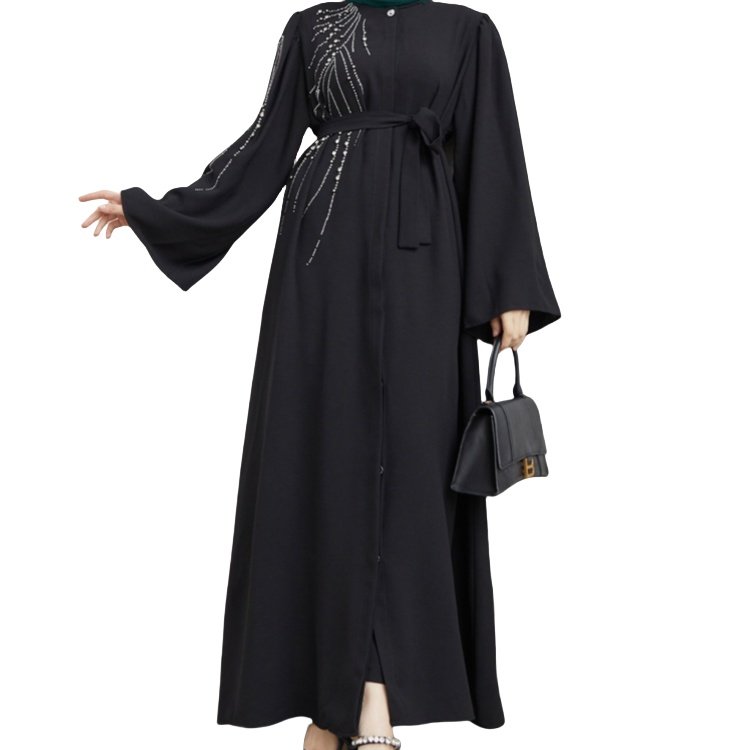 Middle Eastern Women's Muslim Dress Turkey Dubai sequins beaded Abaya islamic women clothes long veiled dresses