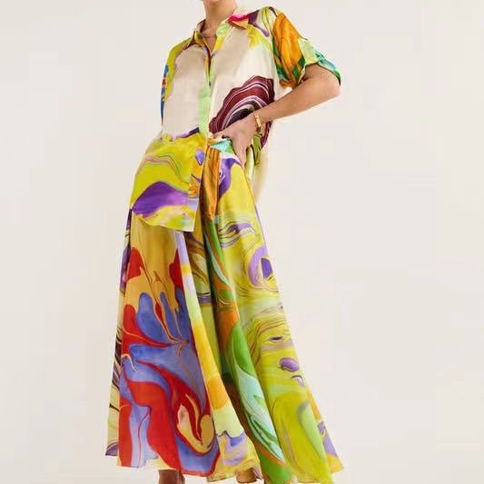 Wholesale 2024 Spring New Elegant and Comfortable Foreign Trade Style Commuting Fashion Printed Satin Leisure Women's Set