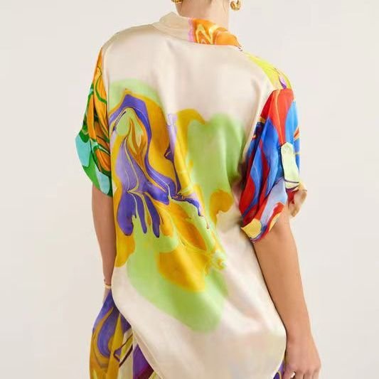Wholesale 2024 Spring New Elegant and Comfortable Foreign Trade Style Commuting Fashion Printed Satin Leisure Women's Set