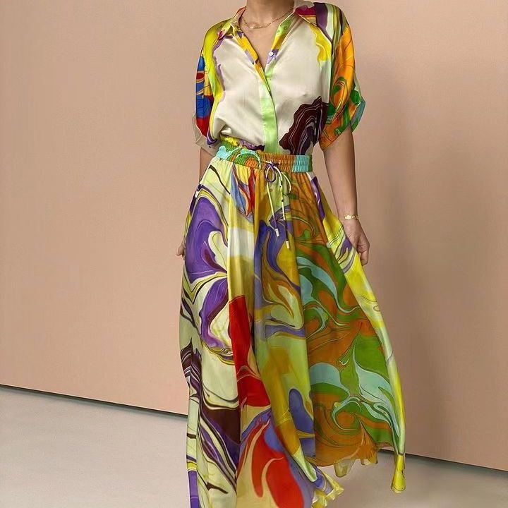 Wholesale 2024 Spring New Elegant and Comfortable Foreign Trade Style Commuting Fashion Printed Satin Leisure Women's Set