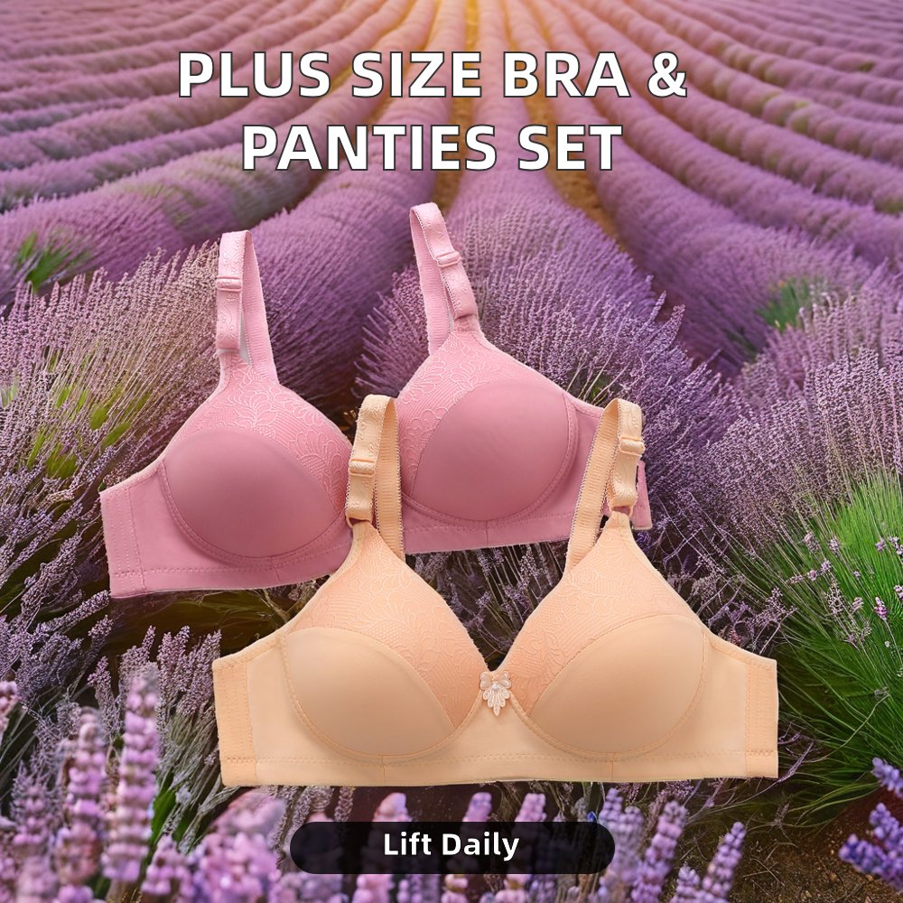 Women's XXL Plus Size Bra Set Full Cup Solid Color Seamless Ladies Underwear With Bow Decoration