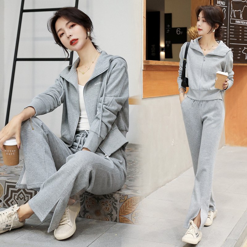 2 Piece Top And Pants Velour Ladies Tracksuits Women Sweatsuit Set Casual Loose Solid Zipper Polyester Womens Hoodies