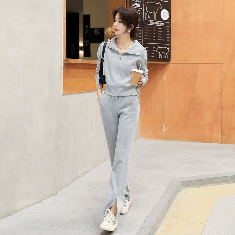2 Piece Top And Pants Velour Ladies Tracksuits Women Sweatsuit Set Casual Loose Solid Zipper Polyester Womens Hoodies
