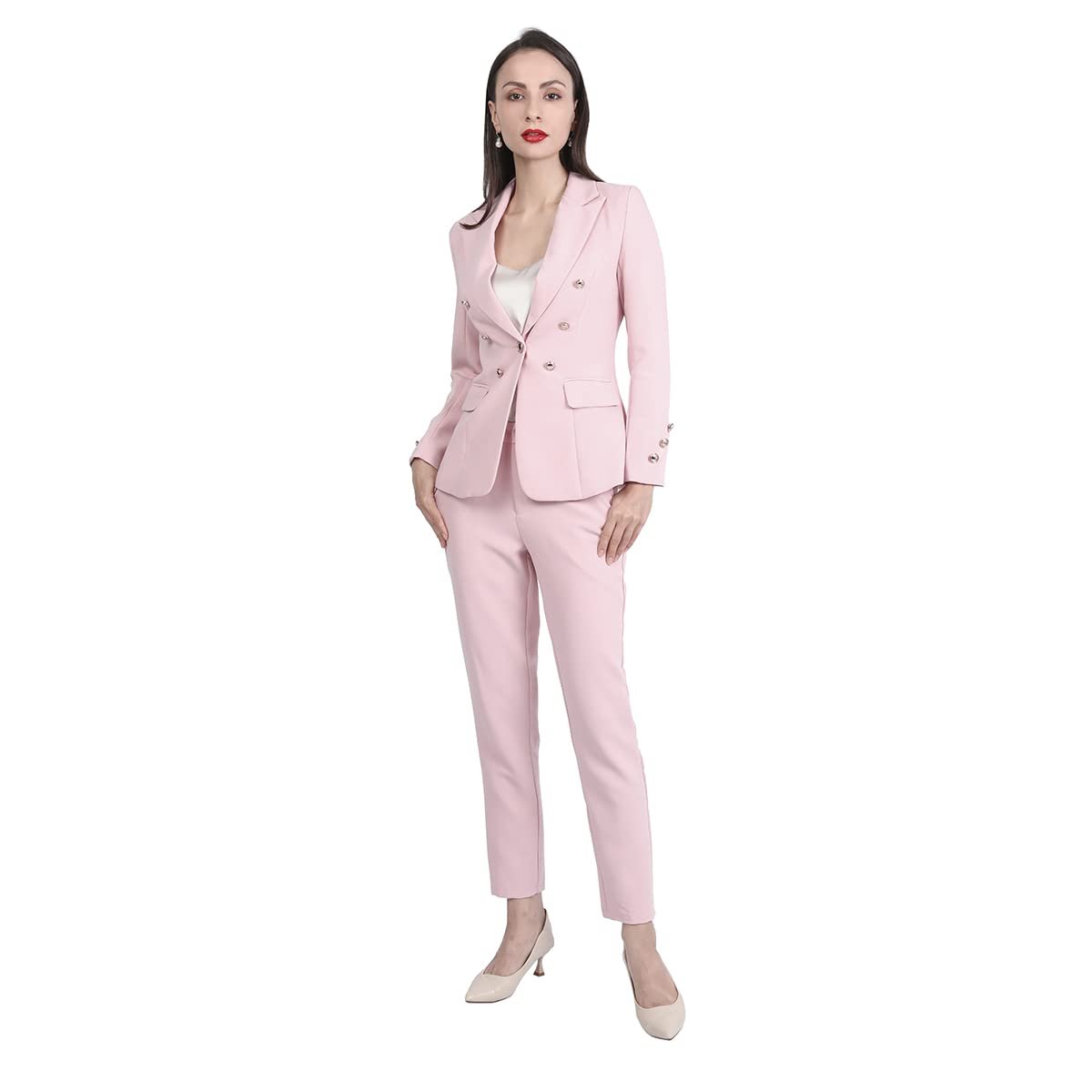 Women's 2 Pieces Vintage Office Lady Suit Set One Button Blazer and Suit Pants