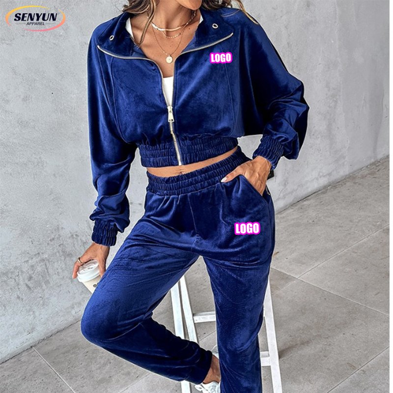 Wholesale Gym Plus Size Zip Tracksuits Two Piece Custom Logo Sexy Embroidery Plain Slim Fit Outfits Sports Jogger Women'S Sets