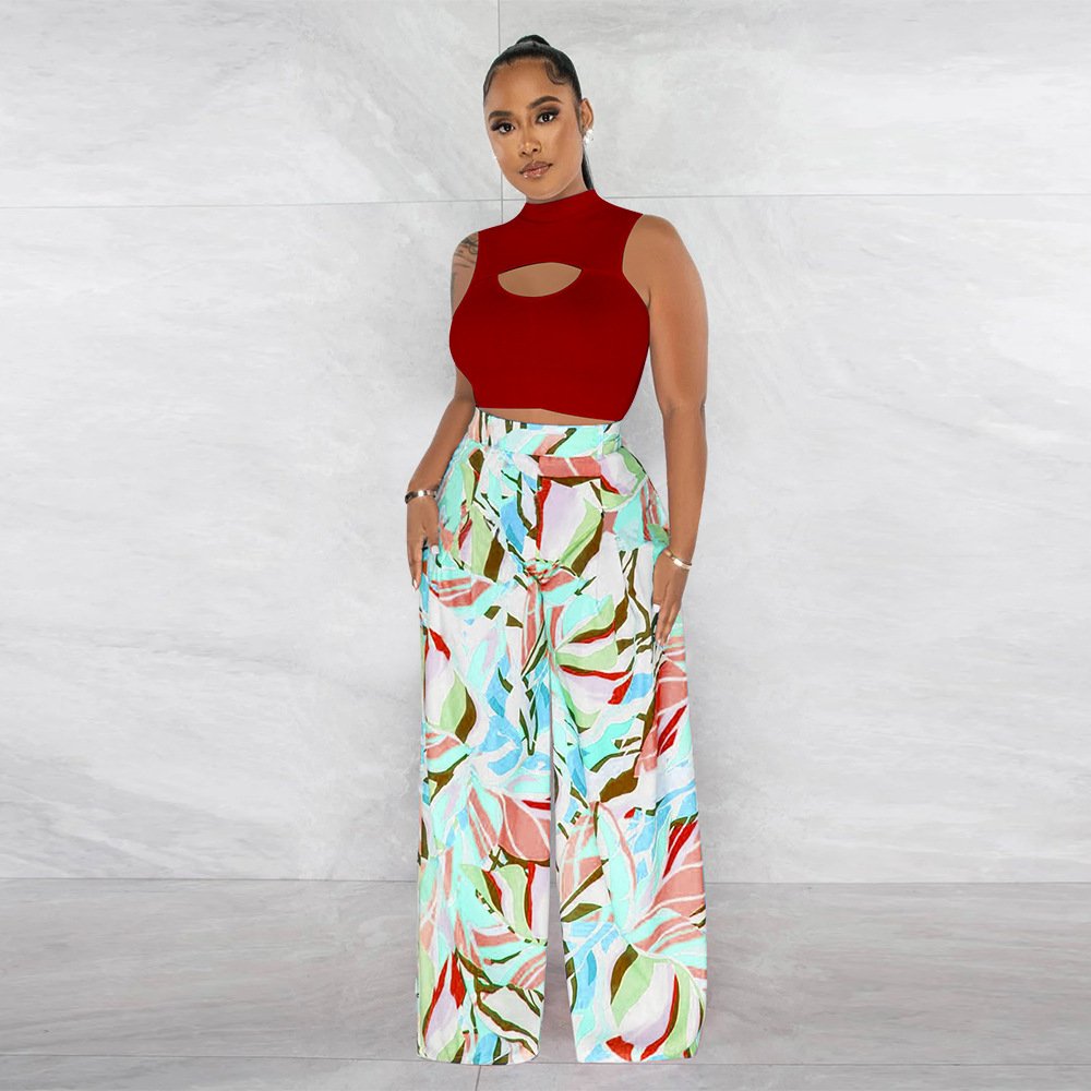 QuiteS 2023 New Fashion Relaxed Crop Long Sleeve T Shirt Top Pant Suit Casual Wide Leg Women Two Piece Sets