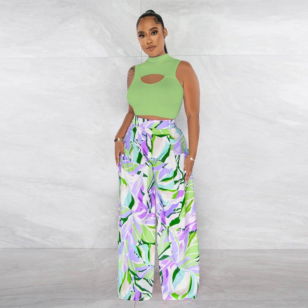QuiteS 2023 New Fashion Relaxed Crop Long Sleeve T Shirt Top Pant Suit Casual Wide Leg Women Two Piece Sets