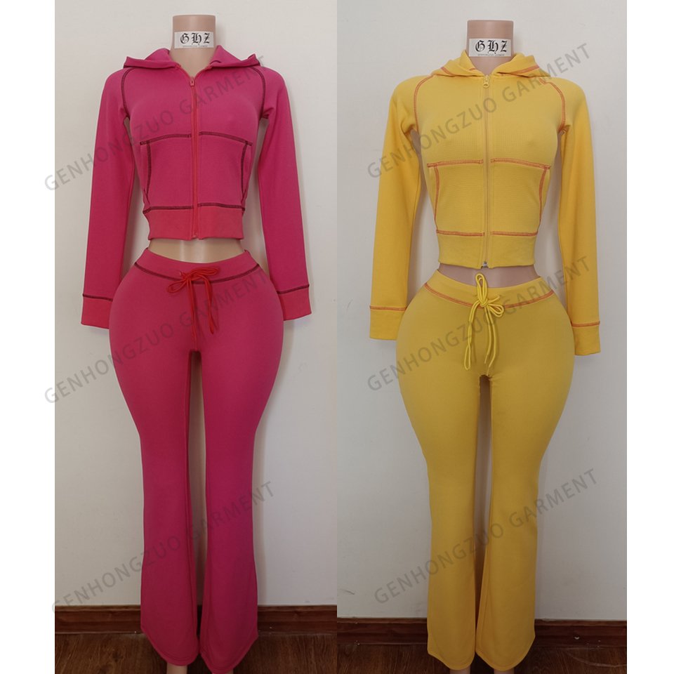 Custom logo Women's Clothing Loungewear Waffle Knit outfits Tracksuits 2 pieces Set Cotton Hoodie Sweatsuits Women Lounge Set