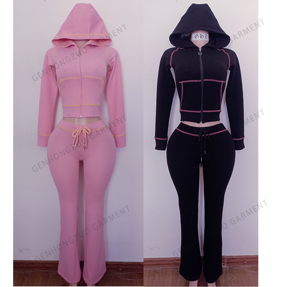 Custom logo Women's Clothing Loungewear Waffle Knit outfits Tracksuits 2 pieces Set Cotton Hoodie Sweatsuits Women Lounge Set