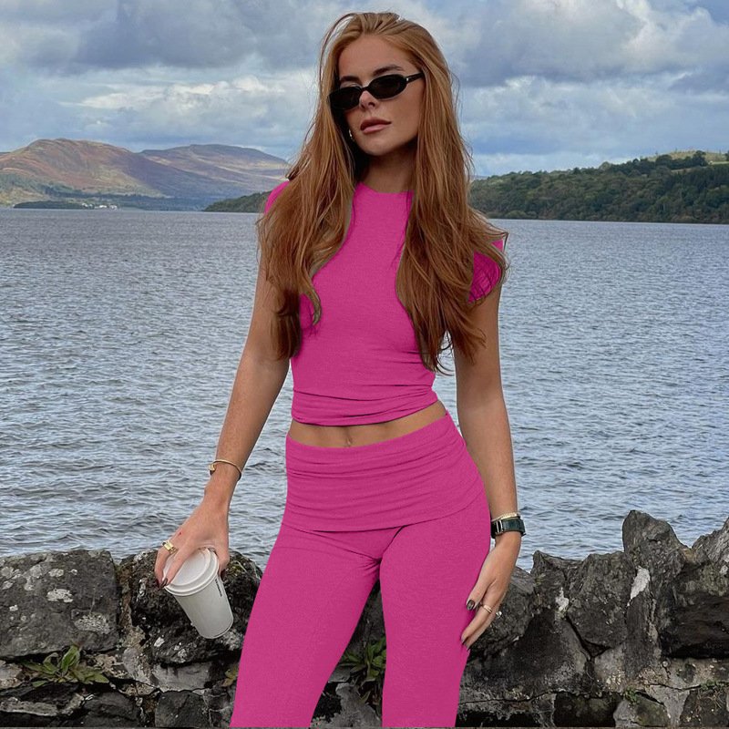 Lygens 5209 Yoga Gym Crew Neck Short Sleeve Slimm Crop Top Tshirt Long Pants Women'S Sets Y2K Streetwear Summer Casual Clothes