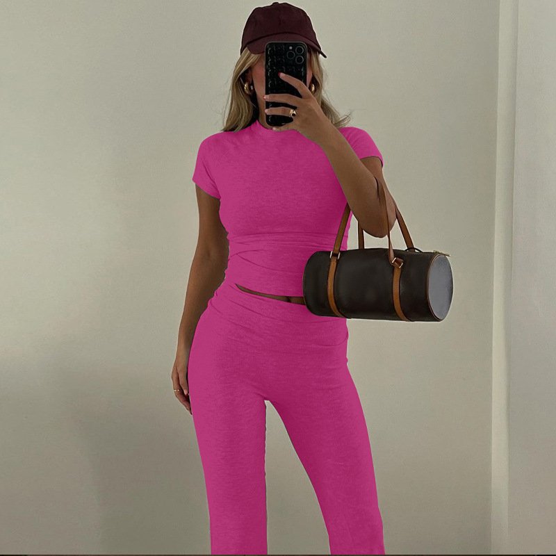Lygens 5209 Yoga Gym Crew Neck Short Sleeve Slimm Crop Top Tshirt Long Pants Women'S Sets Y2K Streetwear Summer Casual Clothes