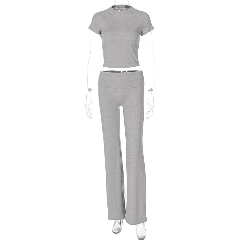 Lygens 5209 Yoga Gym Crew Neck Short Sleeve Slimm Crop Top Tshirt Long Pants Women'S Sets Y2K Streetwear Summer Casual Clothes