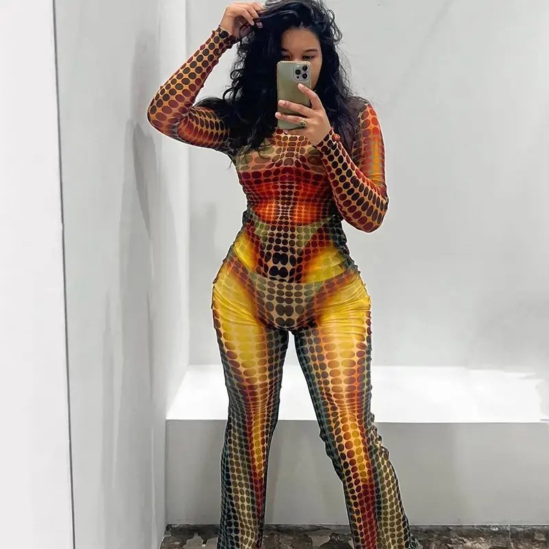 Tracksuits Amazon fall women's clothing digital printed long-sleeved top slim dropshipping fit women's pants & trousers