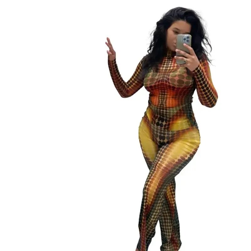 Tracksuits Amazon fall women's clothing digital printed long-sleeved top slim dropshipping fit women's pants & trousers