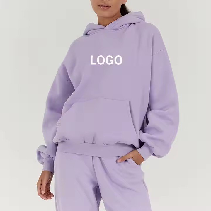 Guangzhou Supplier OEM custom make luxury jogging wear women regular fit purple hoodie set tracksuits