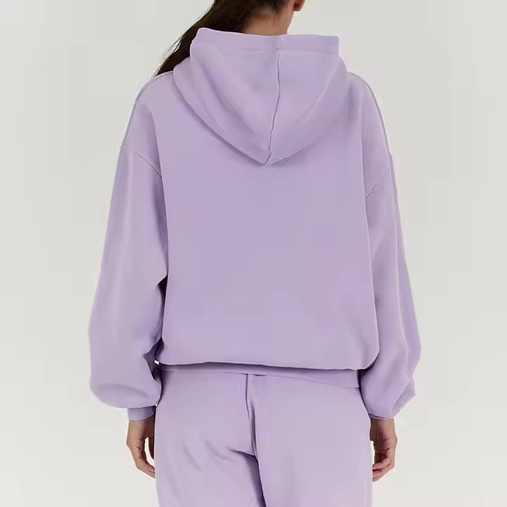 Guangzhou Supplier OEM custom make luxury jogging wear women regular fit purple hoodie set tracksuits