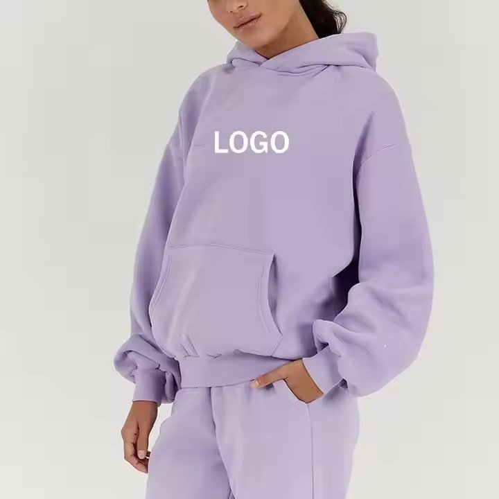 Guangzhou Supplier OEM custom make luxury jogging wear women regular fit purple hoodie set tracksuits